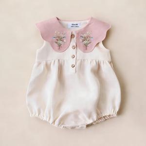 0-2Y 아기 소녀 옷 코튼 린넨 민소매 유아 소녀 Rompers 수 놓은 여름 생일 파티 사진 촬영 아기 복장