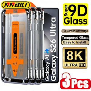 NNBILI 3Pcs 삼성 갤럭시 S26 울트라 S26 S25 S24 S23 S22 S21 플러스 화면 보호기 강화 유리 원클릭 설치