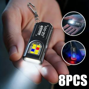 강력한 미니 COB LED 키체인 손전등 USB C 충전식 휴대용 작업등 방수 키링 캠핑 워킹 포켓 램프