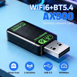 WiFi 6 AX900 BT5.4 USB 어댑터 2in1 동글 듀얼 밴드 2.4G&5GHz 네트워크 무선 수신기 드라이버 무료 PC/노트북 윈도우 10/11용