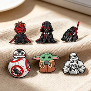 6개 스타워즈 스톰트루퍼 BB8 R2-D2 로봇 에나멜 핀 - 영화 수집용 요다 브로치 배지 액세서리 (남아, 남성용 재미있는 선물)