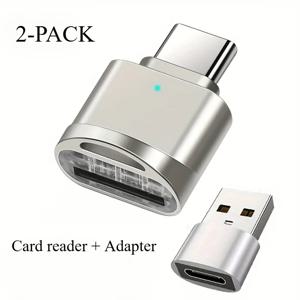2팩 USB C TF 카드 리더 및 USB C-USB A 어댑터, 아이폰16 15 갤럭시용 타입 C TF 메모리 카드 리더 USB OTG 카드 리더