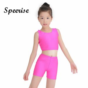 Speerise Girls 2 피스 체조 댄스 탱크 탑 및 반바지 활동복 세트, 스판덱스 바디수트 발레 댄스 의상