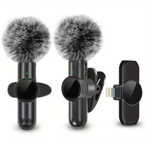 방풍 커버가있는 무선 라 발리에 마이크 오디오 비디오 녹화 iPhone 용 미니 마이크 안드로이드 휴대 전화 마이크