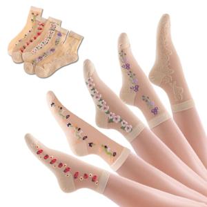 5켤레 아이스 실크 양말 도매 여성용 봄 여름 중목 양말 통기성, 미끄럼 방지, 걸림 방지 실크 크리스탈 얇은