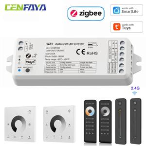 CENFAYA ZigBee & RF 2채널 LED 컨트롤러 DC 12V 24V 스마트 디머, RF 2.4G 리모컨과 호환, WW CW NW CCT LED 스트립용