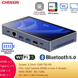 H55N 인텔 N5100 쿼드코어 미니 PC 5.5인치 1280*700 IPS 8GB DDR4 128GB SSD 윈도우 11 2.4G/5G 와이파이 블루투스 5.0 HDMI 휴대용 게이밍 PC
