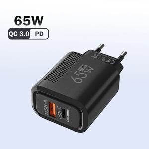 총 65W USB GaN 충전기 iPhone 용 빠른 충전 휴대 전화 어댑터 Samsung Xiaomi Huawei QC3.0 USB 유형 C 벽면 빠른 충전기