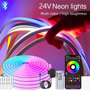 DC24V RGB LED 네온 로프 조명 색상 변경 음악 동기화 앱 제어 10M 20M 30M 방수 유연 램프 홈 데코용