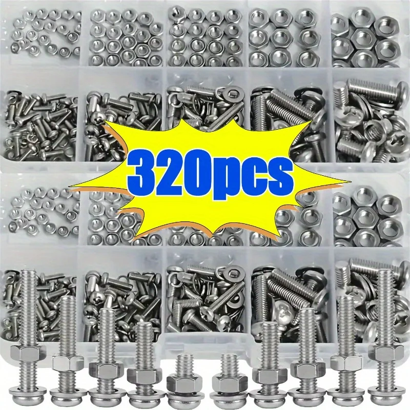 헥스 너트 및 볼트 세트 - 320개/120개, 내구성 있는 M2 - M5 미터법 사이즈, DIY 프로젝트 및 수리용 범용 하드웨어 키트