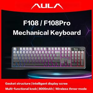 AULA F108Pro/F108 무선 블루투스 트라이 모드 연결, 다기능 디스플레이, 가스켓 구조, RGB 조명 효과