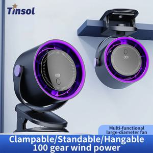 TINSOL 휴대용 클립형 선풍기, 무소음 데스크탑, 가정 및 기숙사용, 카트형, 충전식, USB, 강풍, 에어컨 선풍기