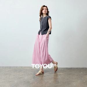TOYOUTH 여성 2피스 세트 2026 여름 신상 와이드 숄더 슬리브리스 셔츠 와이드 레그 팬츠 지적인 릴렉스 트렌디 의상
