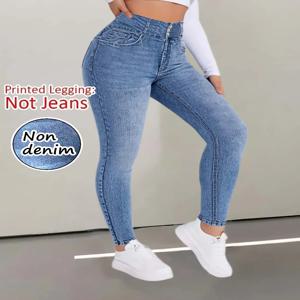 【Non-Denim】여성용 인조 데님 프린트 레깅스, 스포츠 캐주얼 스키니 팬츠, 얇고 부드러운 피부 친화적인 요가 팬츠, 올시즌 롱 팬츠