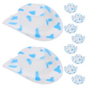 10Pcs 미니 카우보이 모자 블루 귀여운 미니어처 카우걸 모자 서양 파티 장식 컵케익 토퍼 와인 병 커버 헤어 클립