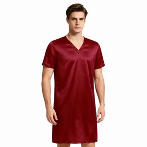Mens Womens 새틴 잠옷 V 넥 반팔 잠옷 Nightclothes Homewear Sides Split Nightwear 수면 가운 목욕 가운