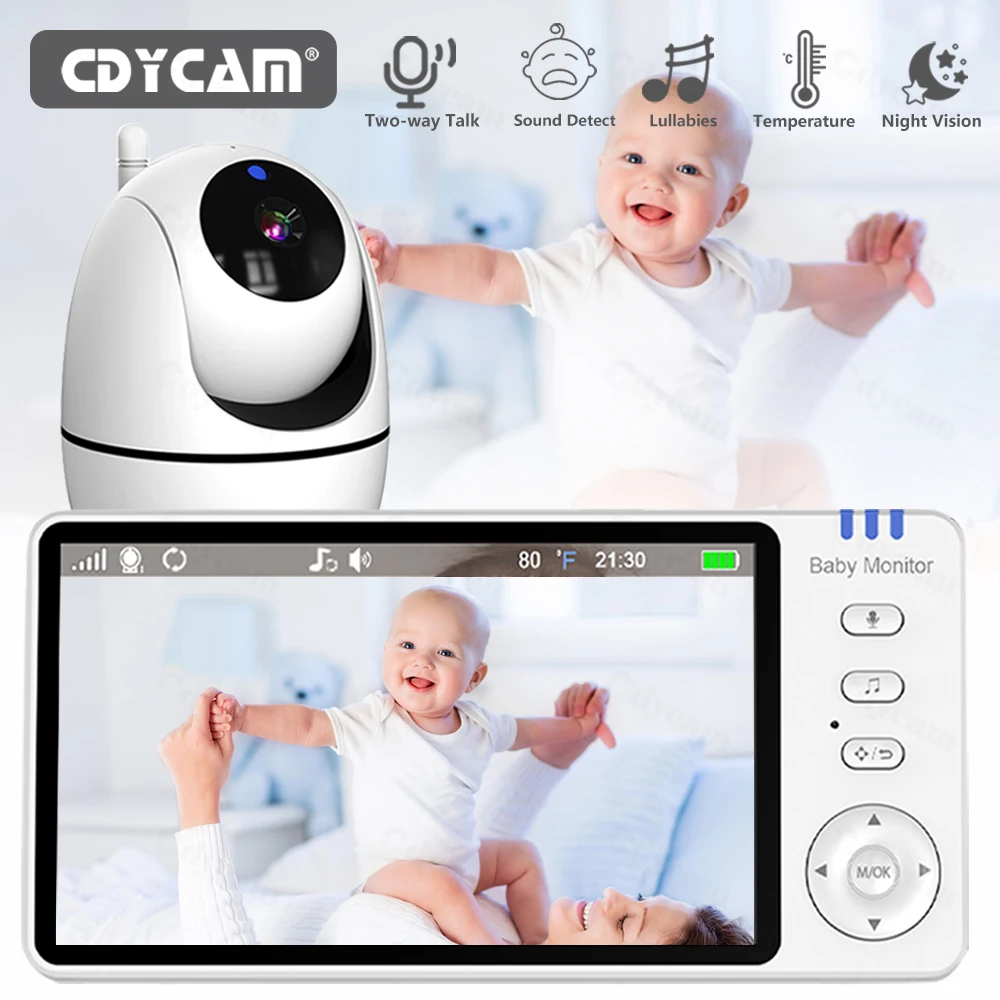 카메라 PTZ 줌이 장착된 5인치 비디오 베이비 모니터 Babyphone 캠 보안 보호 감시 카메라 온도 센서 자장가