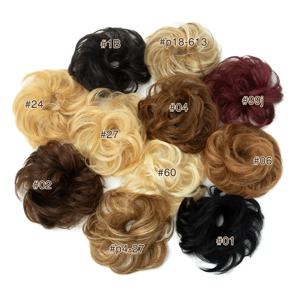 새로운 도착 곱슬 자연 인간의 머리카락 롤빵 Chignon Updo 도넛 진짜 머리 확장 유연한 탄성 밴드 헤어 피스 40g