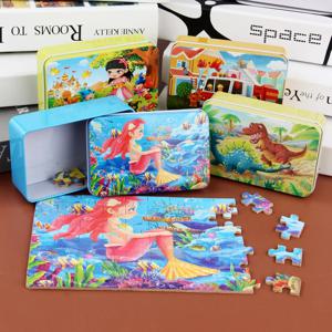 금속 상자, 어린이 조기 교육 동물 차량 퍼즐, 부모-자녀 상호 작용 게임과 60pcs 퍼즐 만화 퍼즐