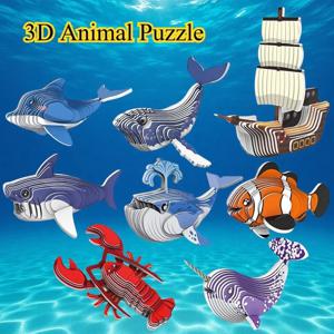 어린이를 위한 3D 동물 퍼즐 - DIY 공룡 오션 사파리 종이 공예, 유치원 학습 활동을 위한 교육 장난감
