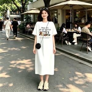 슈퍼 귀여운 만화 강아지 프린트 여성 여름 2025 신상 오버사이즈 루즈핏 다용도 트렌디 반팔 원피스