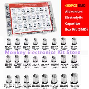 400PCS SMD 알루미늄 전해 커패시터 키트 전해 콘덴서 1uF~1000uF 6.3V-50V 24가지 값 박스 포함