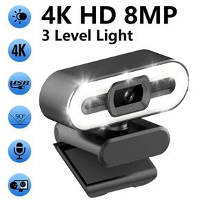 휴대용 풀 HD 1080P 2K 4K 웹캠 PC 노트북 자동 초점 웹캠 라이브 스트리밍 마이크 포함 유연한 라이브 방송 조명 포함