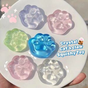 3개입 귀여운 고양이 발바닥 모양 스티키 스퀴즈 장난감 부드러운 실리콘 젤리 글리터 고양이 발톱 스퀴시 스트레스 해소 장난감 어린이 어른 독특한 선물