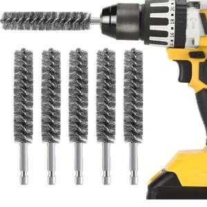전동 드릴용 육각형 손잡이 스틸 와이어 브러시 5개 세트, 전동 드릴용 스테인리스 스틸 와이어 브러시