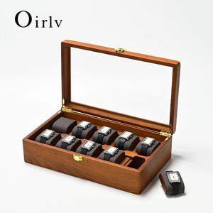 Oirlv 10 그리드 시계 상자 나무 보석 상자 시계 주최자 케이스 남자 여자 기계식 시계 보관 케이스 손목 시계 디스플레이 상자