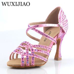 WUXIJIAO WUXIJIAO 브랜드 라틴 댄스 슈즈 부드러운 밑창 신발 살사 볼룸 여성용 메쉬 댄스 슈즈 쿠바 하이힐