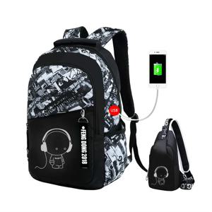 빛나는 학교 가방 청소년을위한 방수 대형 배낭 bagpack 소년 학생 가슴 가방 세트를위한 빛나는 학교 배낭