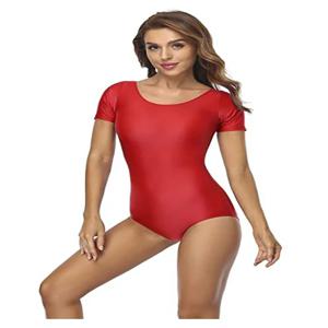Speerise Womens 스판덱스 스쿠프 넥 반팔 발레 레오타드 성인 댄스 바디 슈트 체조 댄스웨어