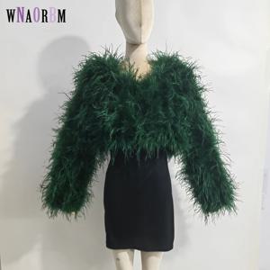 새로운 스타일 여성 코트 38 cm 100% 천연 타조 머리 여성의 섹시한 진짜 타조 깃털 타조 깃털 재킷 긴 소매