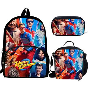 3 개/대 헨리 위험 인쇄 학교 가방 패션 배낭 소년 소녀 Bookbag Mochila 캐주얼 배낭