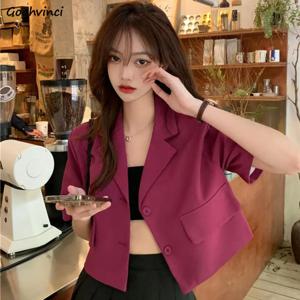여성용 단색 루즈 반팔 블레이저, Ulzzang 여름 얇은 캐주얼 스트리트웨어 패션, 올매치 심플 아늑한 인스타 인기 패션