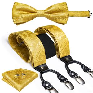 DiBanGu 패션 웨딩 파티 Suspeder 남자 조정 가능한 교정기 Bowtie 손수건 금속 클립 Y 백 탄성 와이드 스트랩 세트