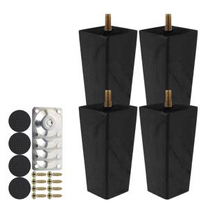 4pcs 나무 소파 다리 6/15/20cm 높이 교체 가구 다리 소파 소파 의자 침대 테이블 다리에 대 한 검은 사각형 가구 피트