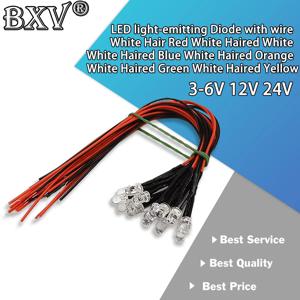 10PCS 24V 12V 3-6V 5MM LED 라인 LED 발광 다이오드/12V 라인 길이 20CM 흰색 머리 흰색 빨간색 녹색 노란색 파란색 주황색