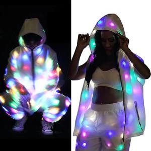 멋진 LED 조명 의상 발광 남성 재킷 사이버펑크 패션 퍼포먼스 조끼 여성 레이브 의상 야간 러닝 LED 코스튬