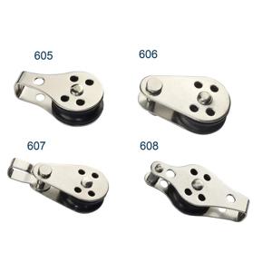 1PCS 스테인레스 스틸 316 605 606 607 608 풀리 60mm 블록 로프 풀리 나일론 시브 2mm ~ 8mm 로프 용 단일 래싱 아이