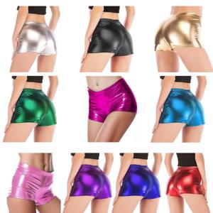 여성 PU 가죽 반짝이 솔리드 컬러 스키니 미니 반바지 핫 팬츠 파티 Clubwear
