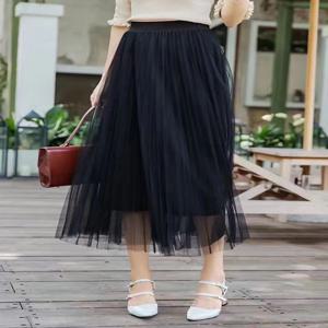우아한 여성 Tulle 스커트 한국 패션 메쉬 화이트 라인 숙녀 Pleated 스커트 여름 세련된 하이 웨스트 블랙 파티 Faldas