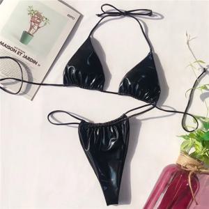 샤이니 PU 미니 마이크로 비키니 2025 여성용 수영복, 여성 브라질 수영복, 투피스 비키니 세트, 하이 컷 목욕 세트, 수영 레이디