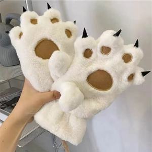 여성 장갑 곰 손바닥 발 동물 플러시 클로 장갑 겨울 푹신한 고양이 발 전체 손가락 장갑 따뜻한 사랑스러운 부드러운 모피 장갑을 유지