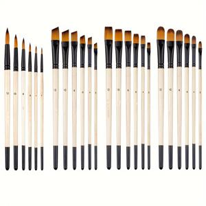 6pcs 페인트 브러쉬 세트 부드러운 나일론 헤이즐넛 각도 플랫 라운드 지적 팁 수채화 오일 아크릴에 대 한 아크릴 페인트 브러쉬