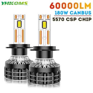 YHKOMS H7 LED 헤드라이트 교체, 고출력 180W, 매우 밝은 헤드램프 빔, 12V, 60000LM, H1, H4, H11, H8, H9, 9005, 9006, HB3, HB4