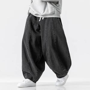남성 하라주쿠 와이드 레그 청바지 남성 오버 사이즈 패션 루즈 카고 데님 바지 남성 하이 스트리트 헐렁한 바지 힙합 streetwear