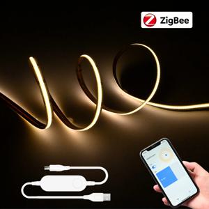USB 투야 지그비 COB LED 스트립 5V 1m 2m 웜 내추럴 화이트 디머블 테이프 램프 야간 조명 룸 데코 (알렉사, 구글 스마트싱스 호환)