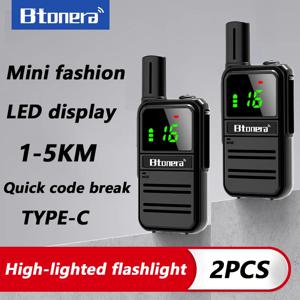 캠핑 여행을위한 2pcs BTONERA BT500 미니 워키 토키 PMR FRS 장거리 충전식 휴대용 양방향 라디오 Type-C 충전기